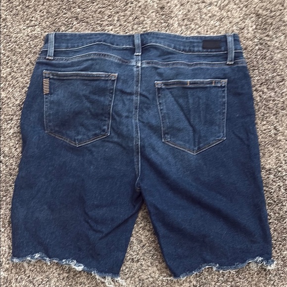 PAIGE Dark Blue Distressed Denim Shorts - Picture 3 of 4